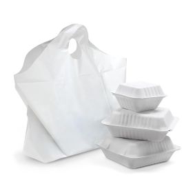 2500 Pack Wave Handle Take-Out Food Bags 18' L; 16' H; 9 x 9 Bottom Size. White Color. Houseables Merchandise Bags; Retail Shopping Goodie Plastic Bag