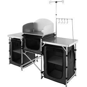 Camping Kitchen Table, Folding Outdoor Cooking Table with Storage Carrying Bag, Aluminum Cook Station 3 Cupboard & Detachable Windscreen, Quick (default: default)
